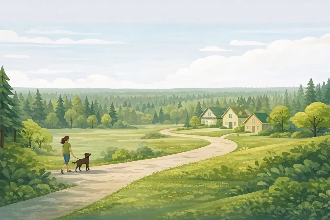 woman walking with dog